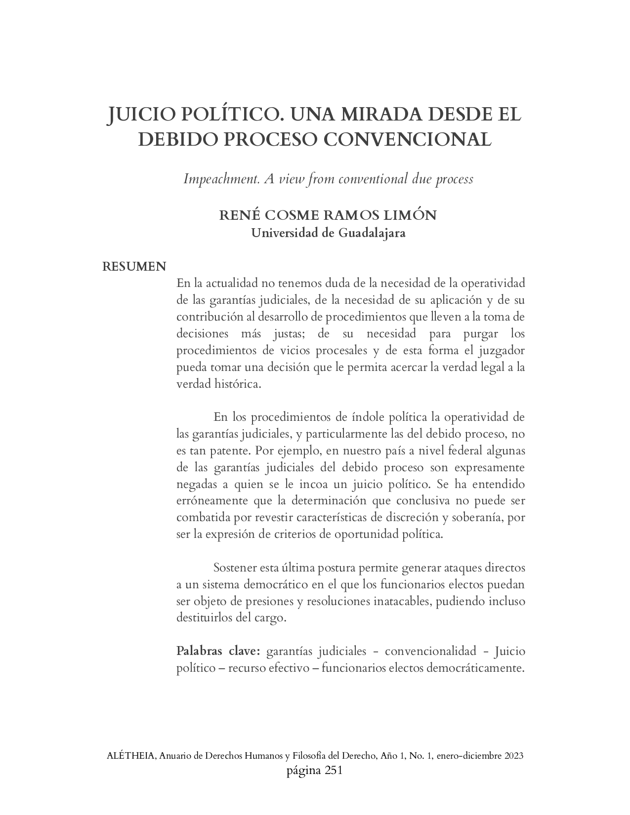 JUICIO POLÍTICO. UNA MIRADA DESDE EL DEBIDO PROCESO CONVENCIONAL